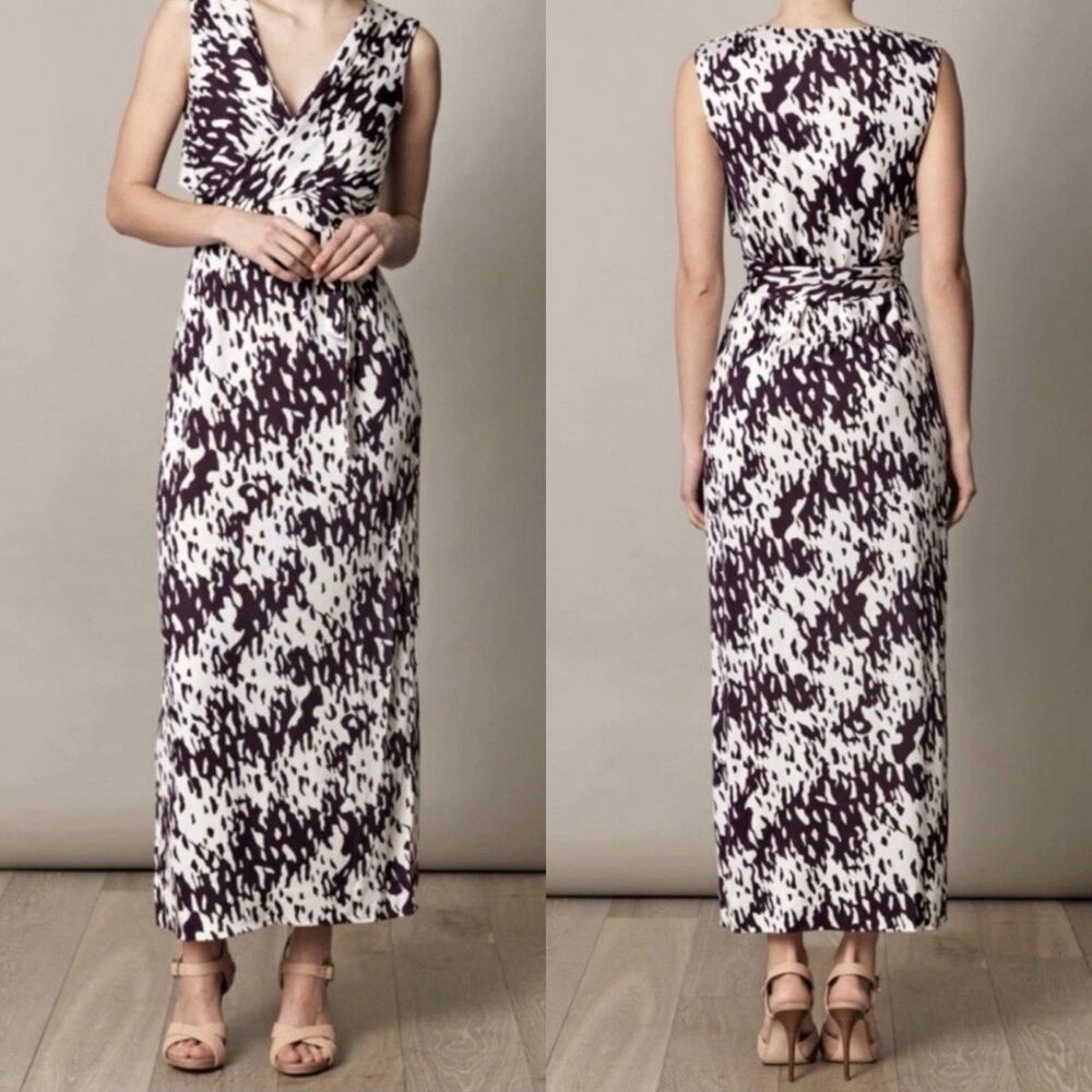 Diane von Furstenberg Nalan Silk Wrap Purple Geometric Print Womens 2 Midi Dress